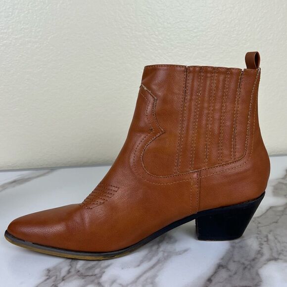 Chase+Chloe Women Size 9 Brown Faux Leather Pointed Toe Pull On Ankle Boots - Picture 4 of 10
